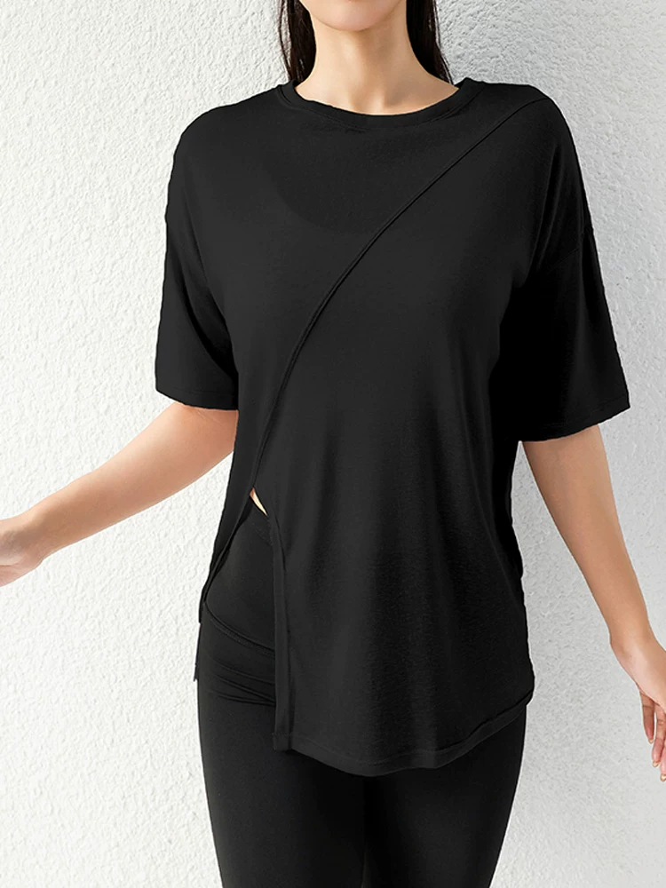 Áo khoác ngoài tập yoga rộng rãi cho nữ, áo thể thao giảm béo, thoáng khí, nhanh khô, áo thun ngắn tay, chạy bộ, tập luyện thể dục, mặc mùa hè