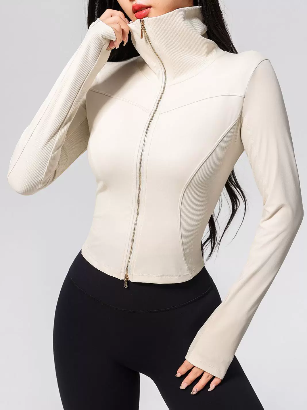 Áo tập yoga có khóa kéo đôi dành cho nữ, áo khoác thể thao mới, trang phục tập luyện chạy bộ, quần áo dài tay ôm sát, nhanh khô