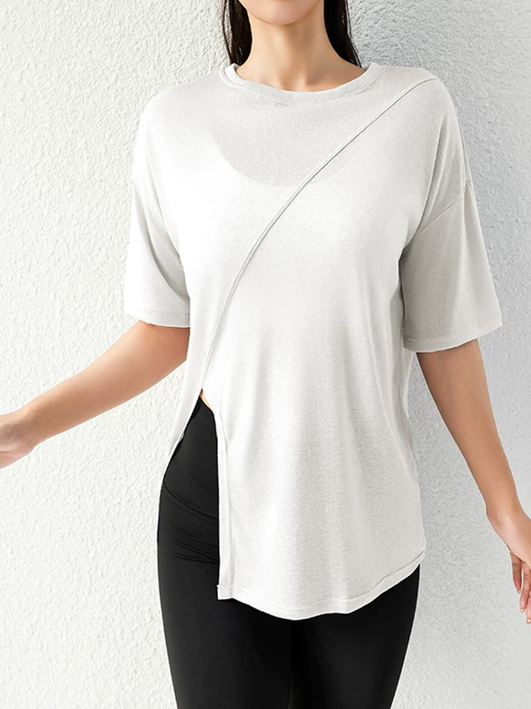 Áo khoác ngoài tập yoga rộng rãi cho nữ, áo thể thao giảm béo, thoáng khí, nhanh khô, áo thun ngắn tay, chạy bộ, tập luyện thể dục, mặc mùa hè