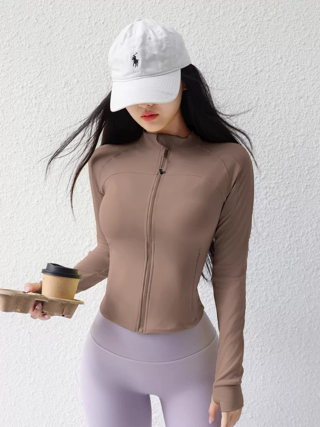 Áo tập yoga cao cấp mẫu mới 2026 dành cho nữ, áo thể thao tay dài ôm sát, áo khoác tập gym cổ đứng có khóa kéo.