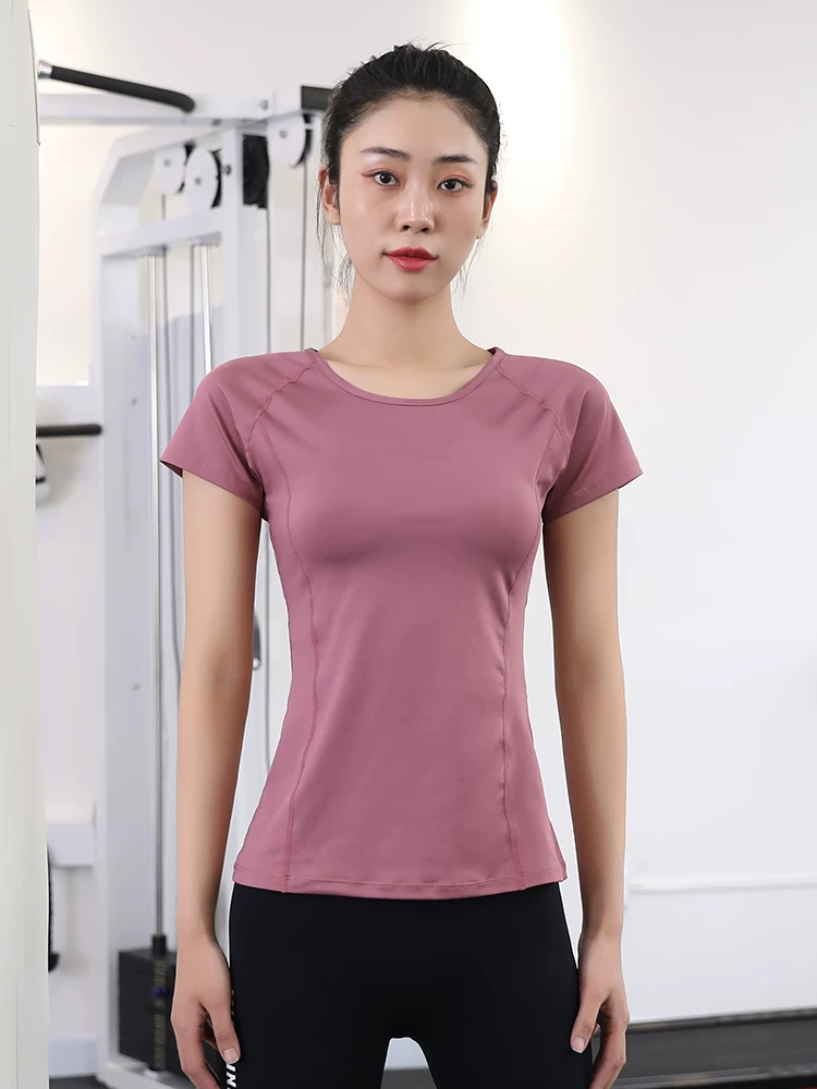 Áo thun tập yoga ngắn tay ôm sát dành cho nữ, chất liệu lưới, lưng đẹp, thích hợp tập gym, chạy bộ, tập luyện mùa hè