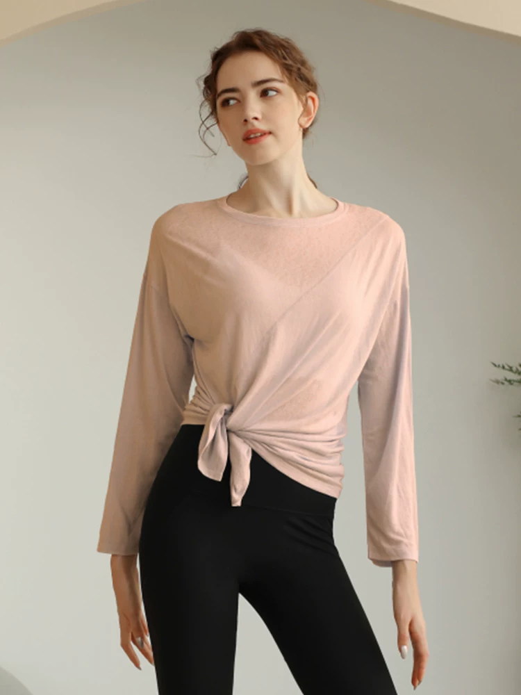 Trang phục tập yoga Tencel hình bông tuyết mới của Jiumai Yipin dành cho nữ, áo khoác thể thao dài tay mùa thu đông, nhanh khô, tôn dáng.