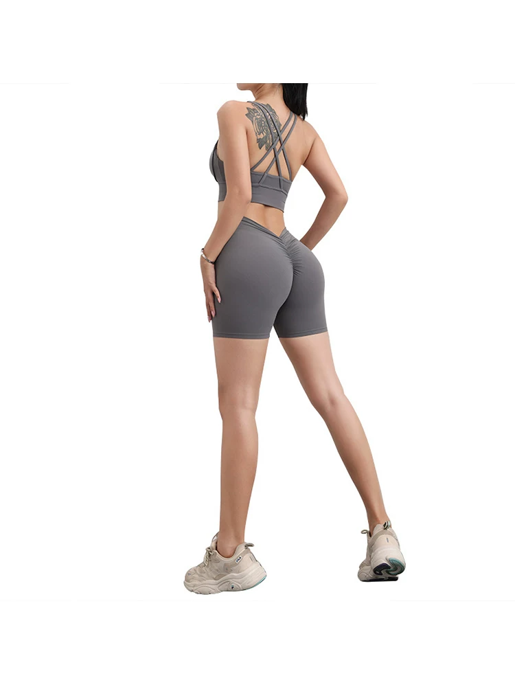 Quần tập thể dục lưng chữ V sâu Jiumai Yipin dành cho nữ, quần thể thao bó sát, không đường may, quần short tập yoga nâng mông dành cho mùa hè.