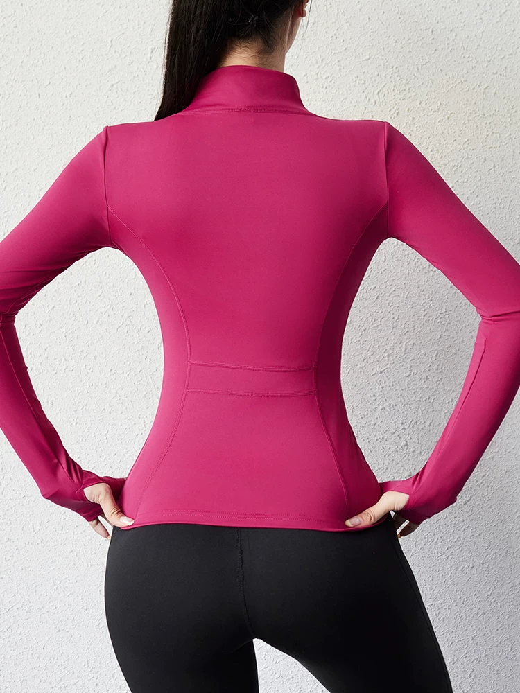 Quần áo tập thể dục phong cách Dopamine có khóa kéo áo khoác yoga mùa thu đông quần áo chống nắng thể thao hàng đầu dành cho nữ màu sắc tươi sáng cổ đứng tay áo dài