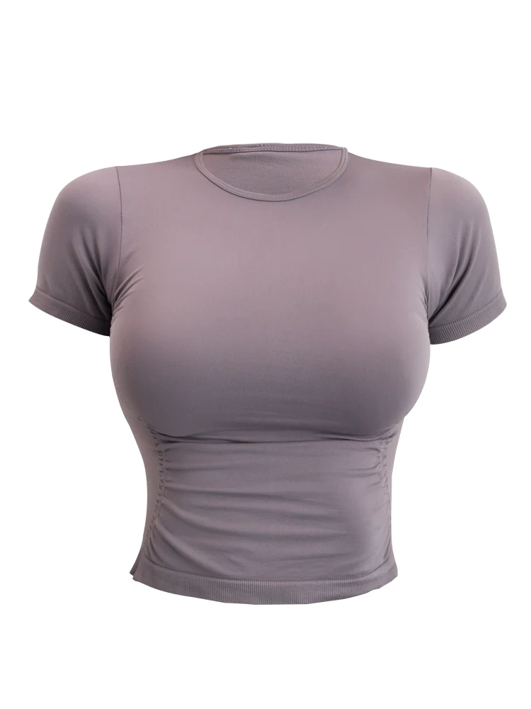 Áo tập yoga tay ngắn xếp ly Jiumai Yipin dành cho nữ, trang phục thể thao đa năng thông thường, áo thể thao ôm sát dành cho mùa hè.