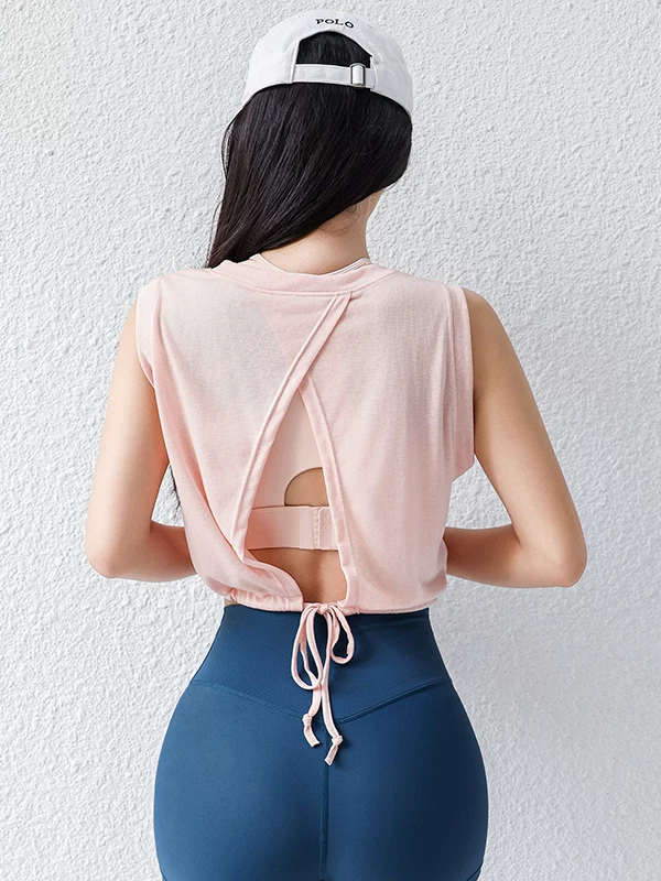 Quần áo tập yoga cho nữ, áo thun thể thao dáng rộng thoáng khí mùa hè, quần áo tập chạy bộ cao cấp thanh lịch