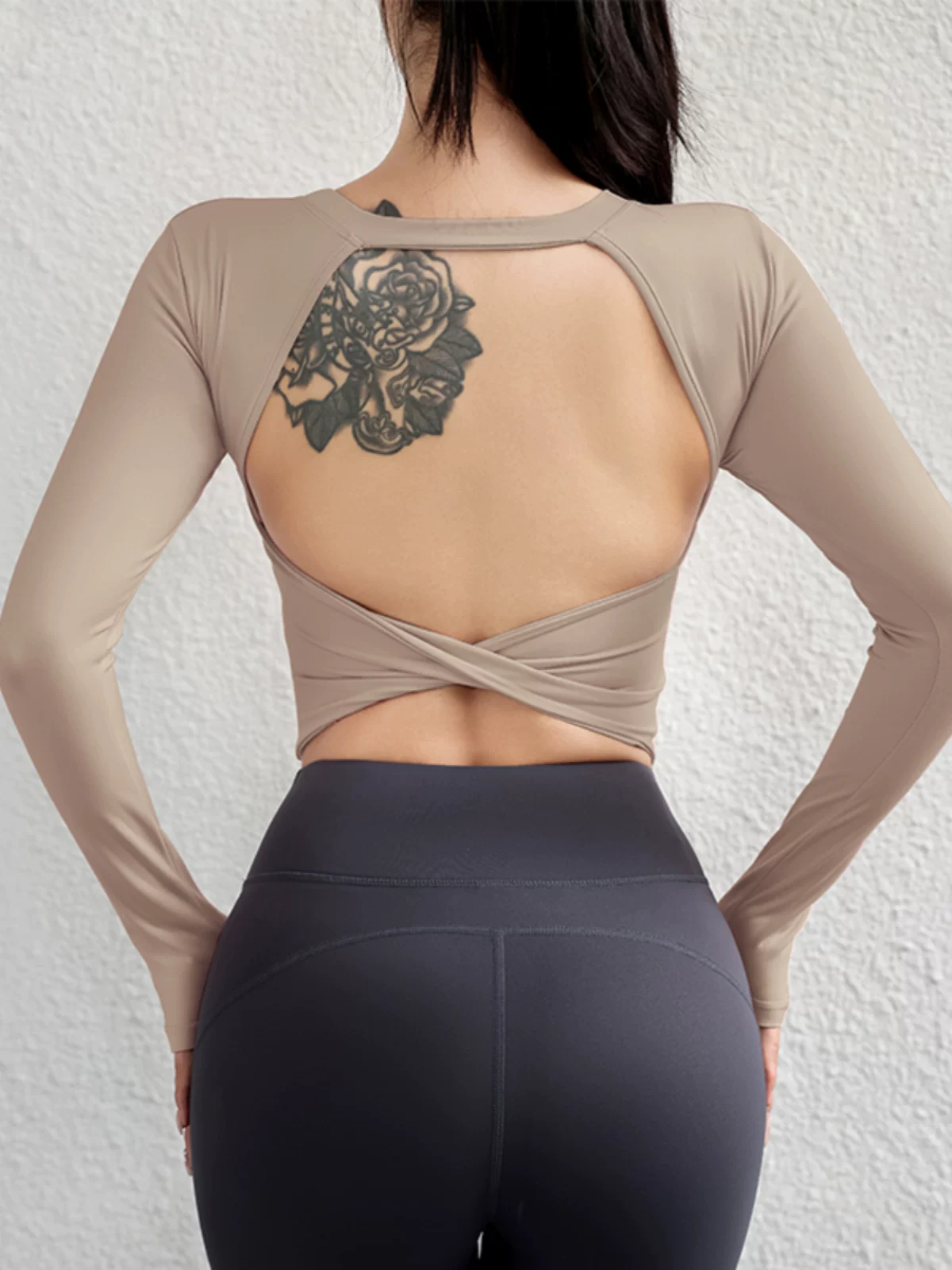 Áo tập yoga thể thao không lưng, nhanh khô, tay dài, có đệm ngực, chống sốc, chuyên nghiệp, dùng cho tập Pilates, thể dục mùa thu