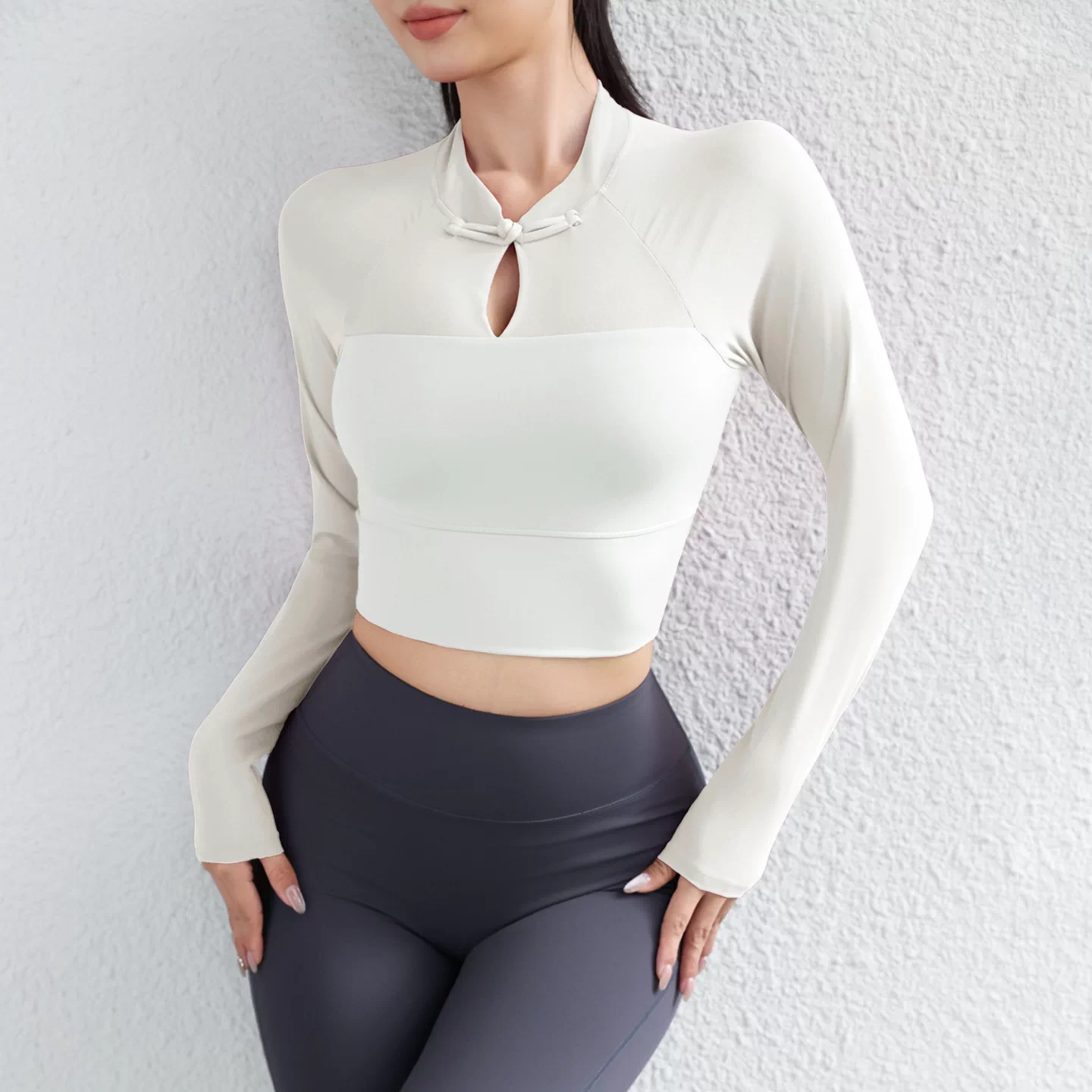 Trang phục tập yoga dạng lưới phong cách Trung Quốc, áo thể thao dài tay ôm sát dành cho nữ có miếng đệm ngực, giúp giảm béo, trang phục tập thể dục nhanh khô, phong cách thu đông