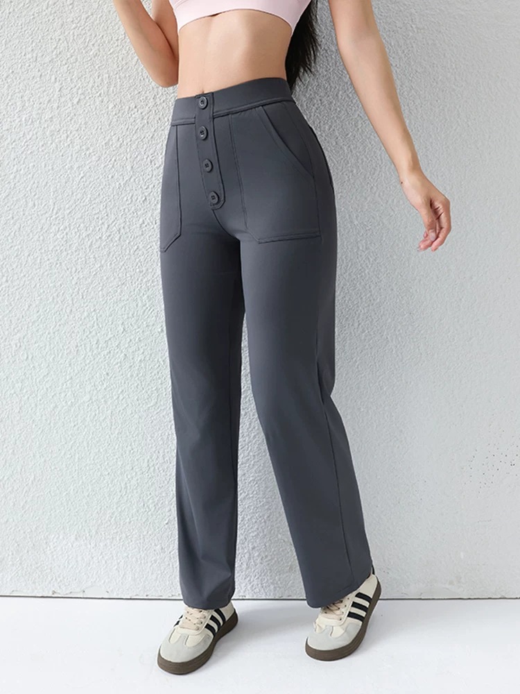 Quần tập yoga cho nữ, quần thể thao thông thường, cạp cao, giúp thon gọn, nâng mông, kéo dài chân, quần ống thẳng, quần ống rộng hơi loe.