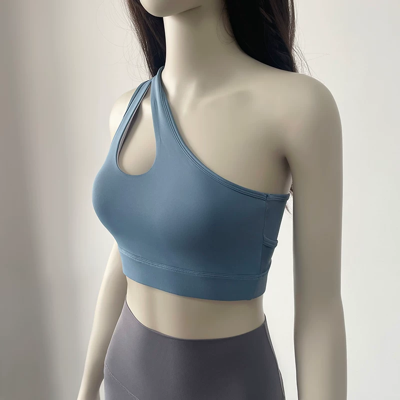 Áo vest thể thao dành cho nữ, trang phục tập thể dục, áo vest tập yoga một vai, chống sốc, có thể mặc bên ngoài, nhanh khô, áo vest dây mỏng, mùa thu.