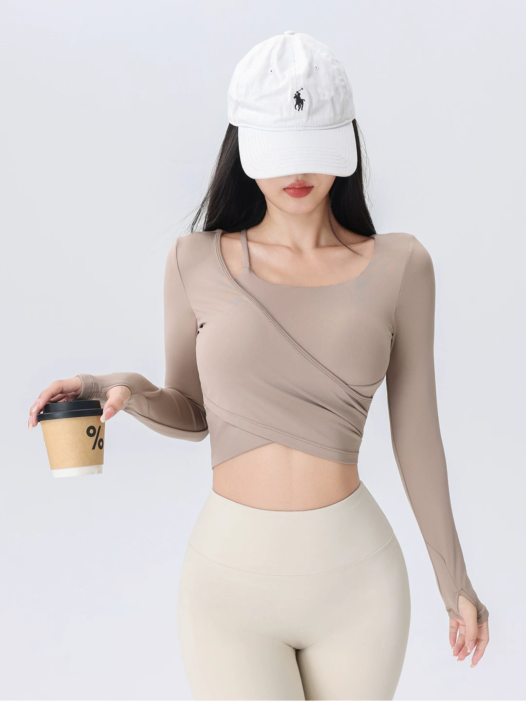Áo tập yoga tay dài tích hợp đệm ngực cố định dành cho nữ vào mùa xuân và mùa thu, áo tập thể dục giảm béo eo gợi cảm khi tập Pilates
