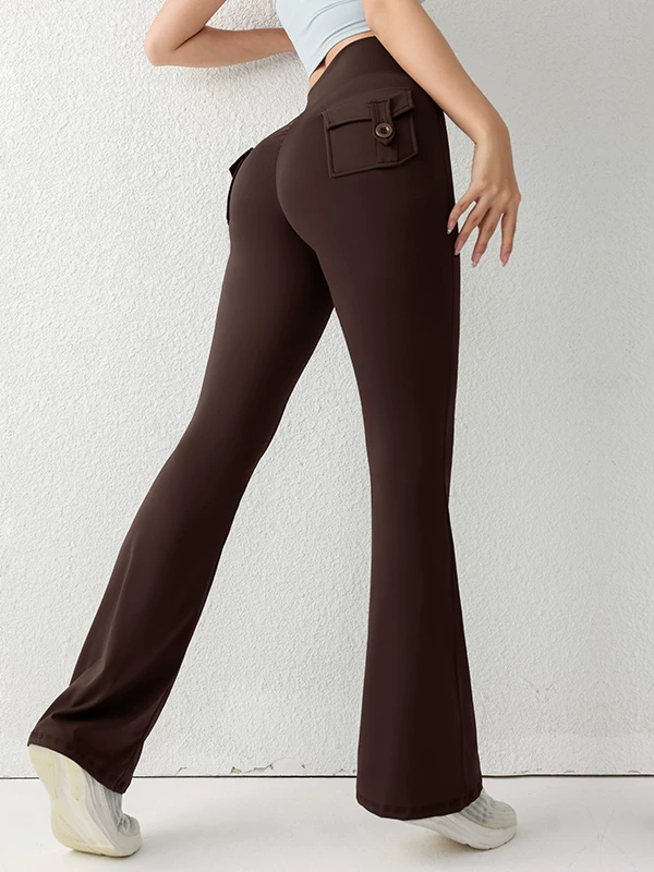 Quần yoga túi hộp Peach Butt dành cho nữ, quần thể thao cạp cao co giãn nâng mông mùa thu đông, quần tập thể dục ống loe.