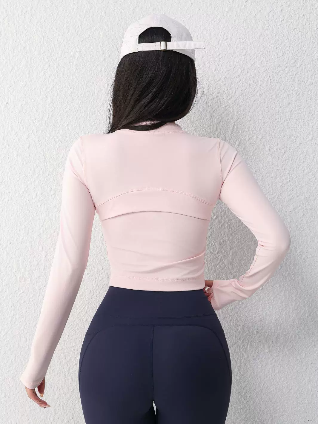 Áo khoác tập yoga bó sát Jiumai Yipin dành cho nữ, trang phục thể thao ngắn tay, áo chạy bộ dài tay ôm sát có khóa kéo.