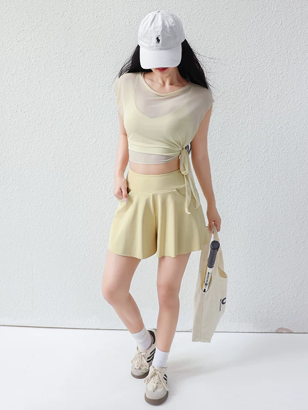 Quần short thể thao chống lộ hàng mới 2026 dành cho nữ, dáng rộng, quần tập yoga ba phần tư, quần short tập chạy bộ cạp cao dành cho nữ.