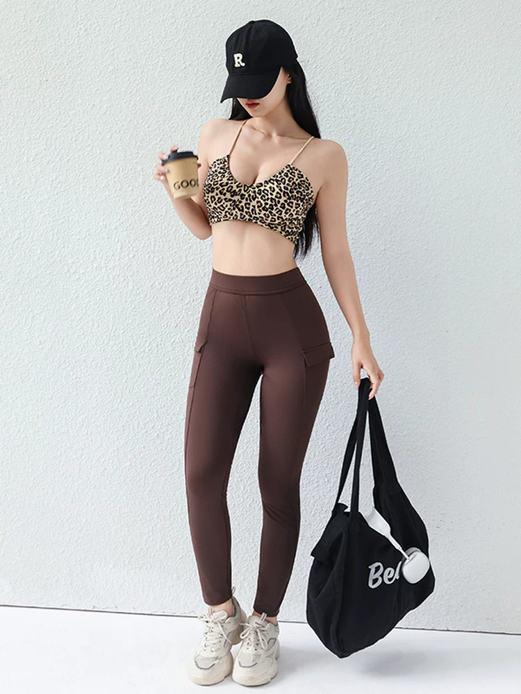 Quần cưỡi ngựa nhanh khô có túi giả, quần tập yoga thể thao nâng mông đào, quần tập thể dục nâng mông cạp cao nhanh khô dành cho nữ, quần công sở.