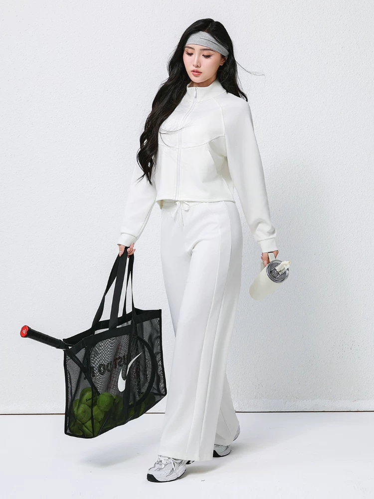 Bộ đồ thể thao cổ đứng cardigan có khóa kéo áo khoác thể thao nữ dáng rộng thường ngày dài tay ngắn chạy bộ tập thể dục yoga mặc