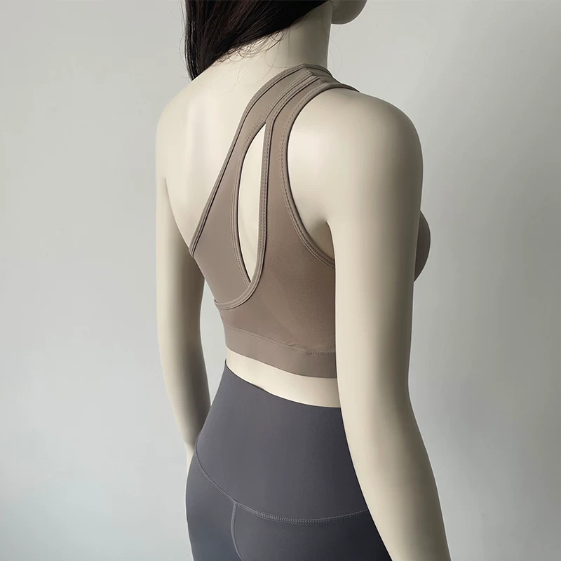 Áo vest thể thao dành cho nữ, trang phục tập thể dục, áo vest tập yoga một vai, chống sốc, có thể mặc bên ngoài, nhanh khô, áo vest dây mỏng, mùa thu.