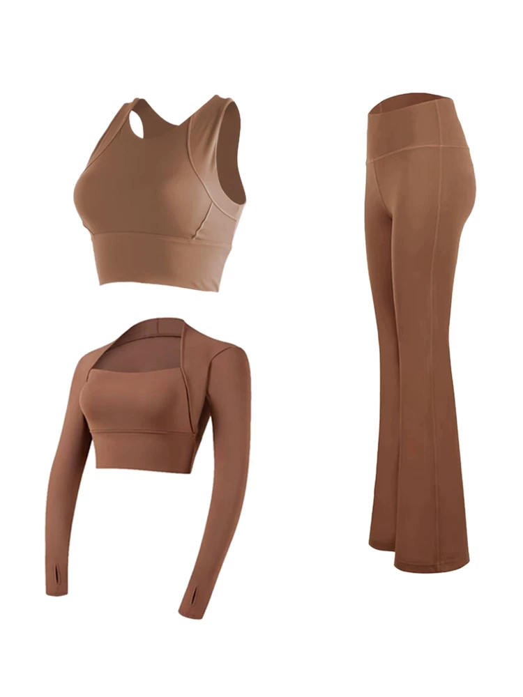 Jiumai Yipin Cocoa Color Series Quần áo tập yoga Quần áo tập thể dục chạy bộ Giảm béo đàn hồi bó sát Quần áo chạy bộ buổi sáng Quần áo khô nhanh