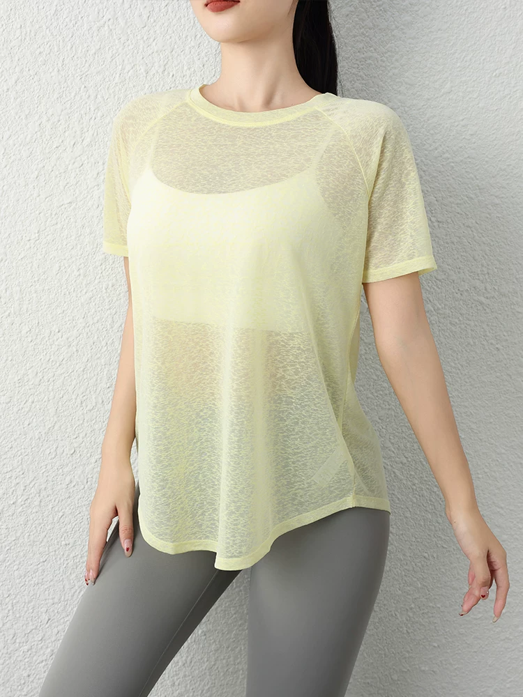 Áo thun tập yoga Tencel Snowflake dành cho nữ, dáng rộng, áo khoác thể thao giúp thon gọn, trang phục tập luyện chuyên nghiệp Pilates, áo ngắn tay tập thể dục.