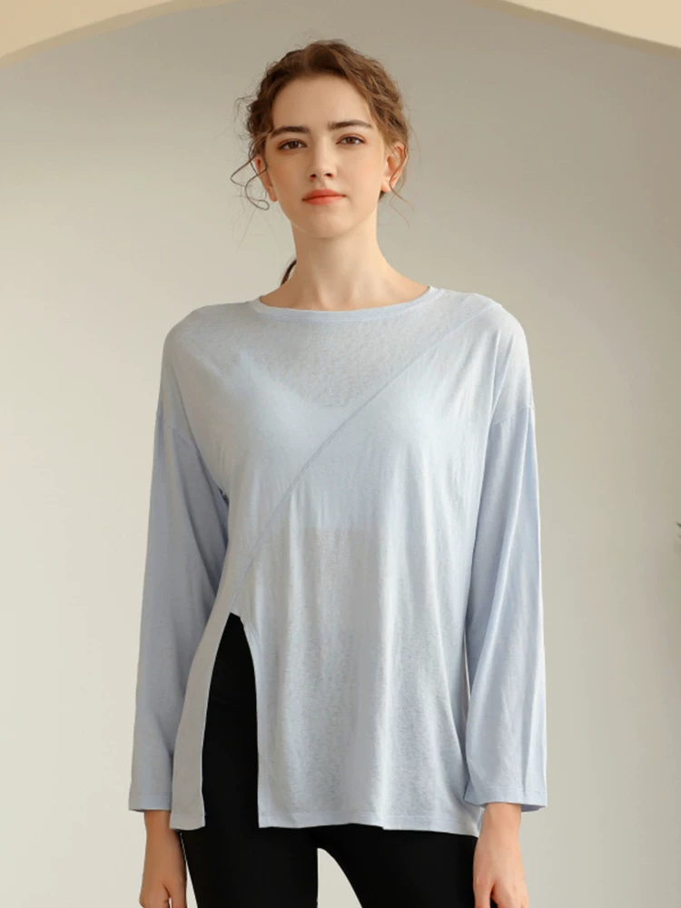 Trang phục tập yoga Tencel hình bông tuyết mới của Jiumai Yipin dành cho nữ, áo khoác thể thao dài tay mùa thu đông, nhanh khô, tôn dáng.