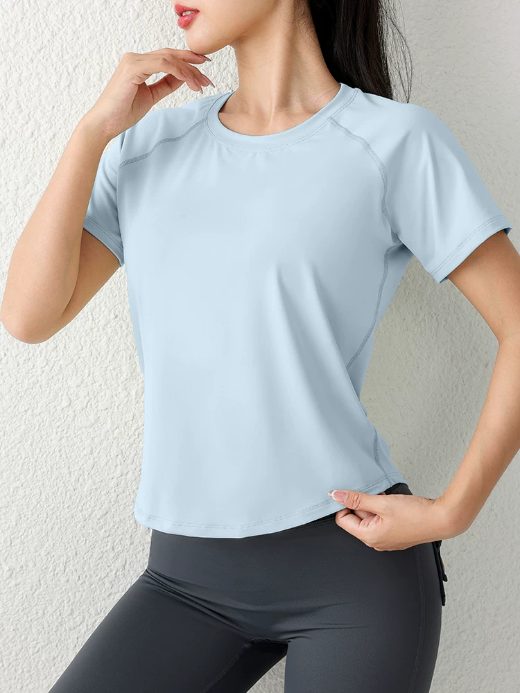 Áo tập yoga cho nữ, kiểu dáng mùa hè mới, quần áo thể thao ngắn tay mỏng, lưới thoáng khí, quần áo tập thể dục chạy bộ mới