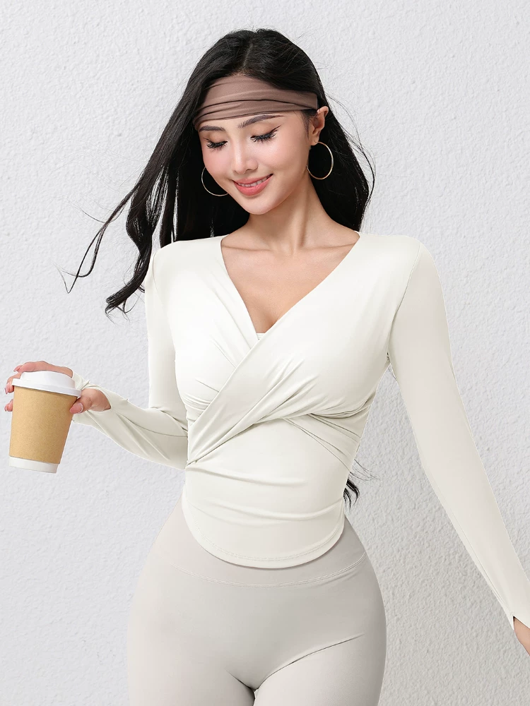 Áo thun dài tay cổ chữ V thể thao yoga mùa thu đông dành cho nữ tập nhảy nhanh khô thoáng khí tập thể dục hàng đầu