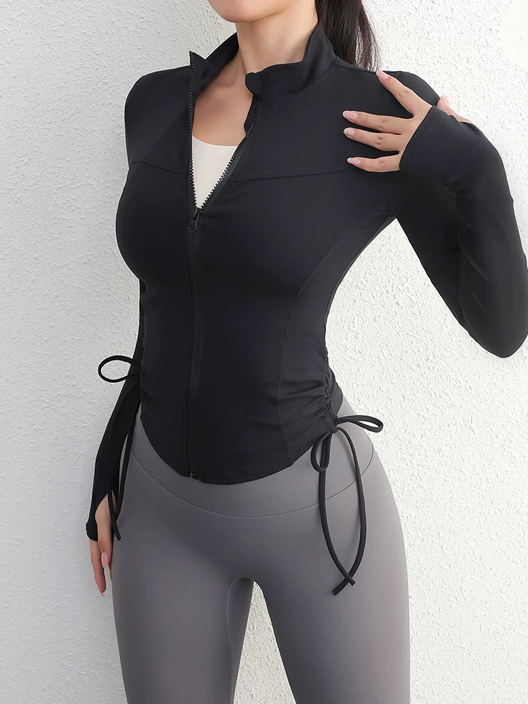 Áo khoác thể thao nữ cổ đứng khóa kéo kiểu mới 2026, áo tập gym ôm dáng dài tay, áo tập yoga mùa xuân
