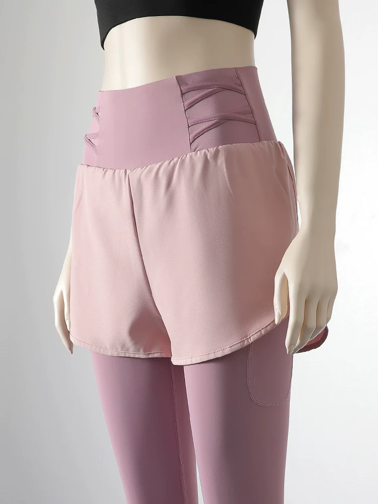 Quần short thể thao hai trong một Jiumai Yipin chống lộ hàng, quần tập yoga chạy bộ, quần tập yoga cạp cao, quần áo thông thường thoáng khí, nhanh khô