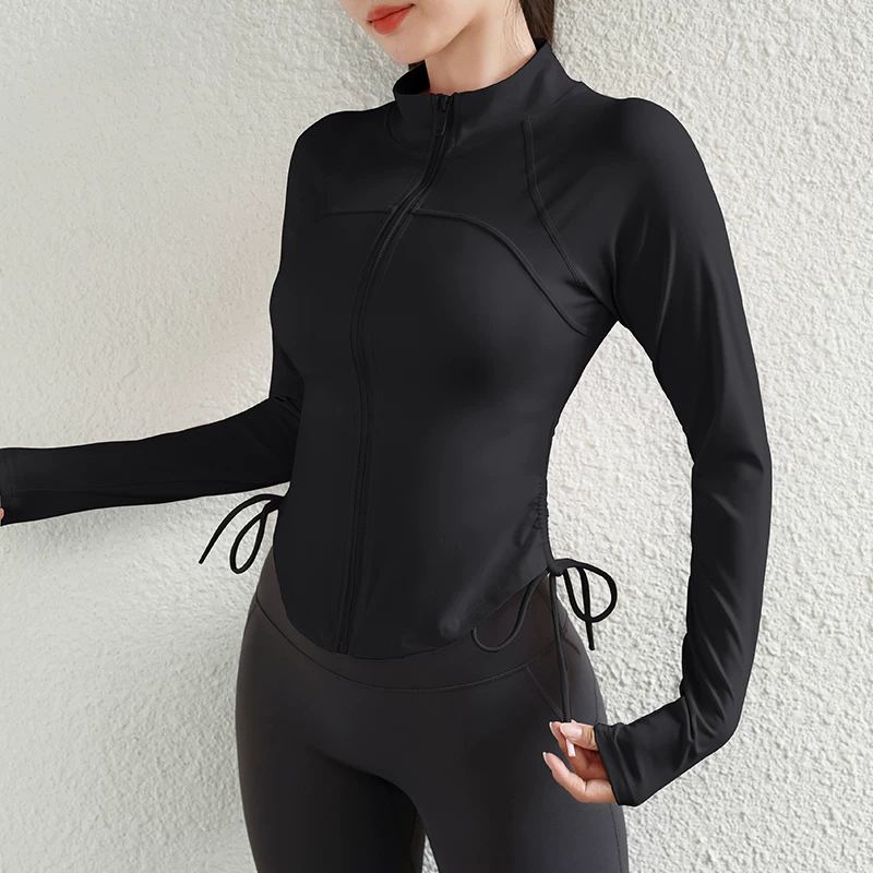 Áo khoác tập yoga chuyên nghiệp dành cho nữ, áo thể thao cổ đứng ôm sát, thoáng khí, mùa thu đông, trang phục thể thao chạy bộ dài tay.