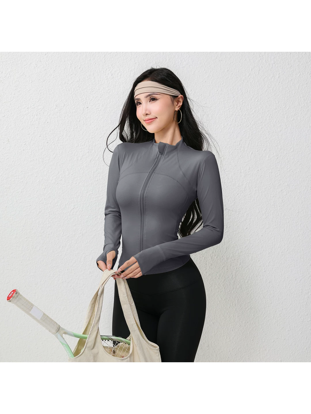 Quần áo tập yoga cao cấp dành cho nữ, áo dài tay ôm sát, áo khoác thể thao chạy bộ tập Pilates ôm sát cổ đứng dành cho mùa thu đông.
