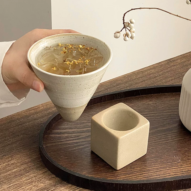 Ly cà phê gốm sứ cổ điển, phong cách wabi-sabi, thiết kế độc đáo, ly uống cà phê lạnh, ly tạo hình nghệ thuật latte sáng tạo