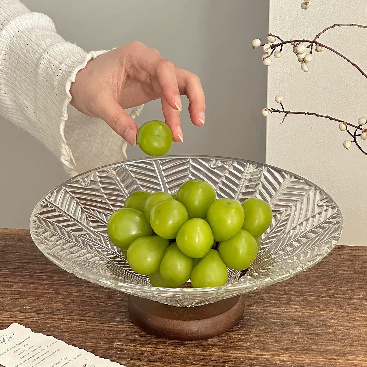 Đĩa trái cây thủy tinh vân lá tinh tế và cao cấp, dùng cho phòng khách, gia đình, đĩa đựng đồ ăn nhẹ, kẹo, trái cây khô sang trọng, khay đựng đồ ăn nhẹ trên bàn cà phê.