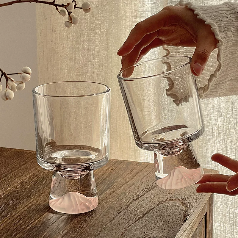 Ly thủy tinh núi hồng, thẩm mỹ cao, dùng trong gia đình, ly cocktail nữ, ly uống nước cà phê, ly thủy tinh cao độc đáo.