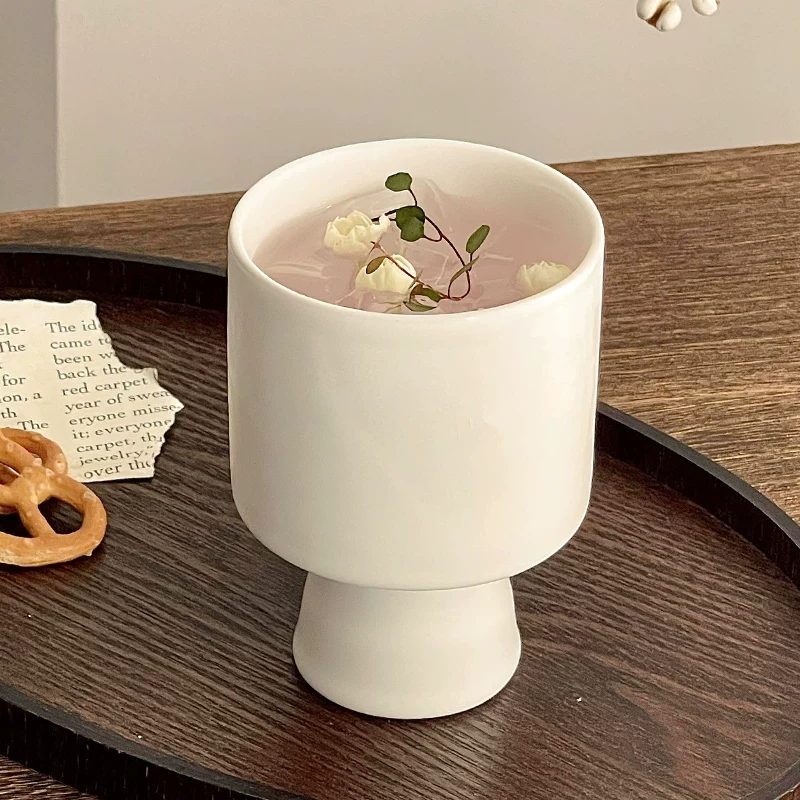 Ly sứ cao cổ màu trắng dùng trong nhà, ly cà phê latte, thiết kế độc đáo, ly uống nước ép