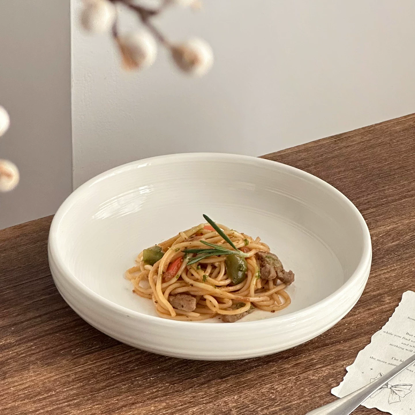 Đĩa sâu bằng gốm cao cấp, đĩa ăn gia đình, đĩa mì trắng tinh khiết, đĩa ăn kiểu Tây, bát súp lớn, bộ đồ ăn đơn giản