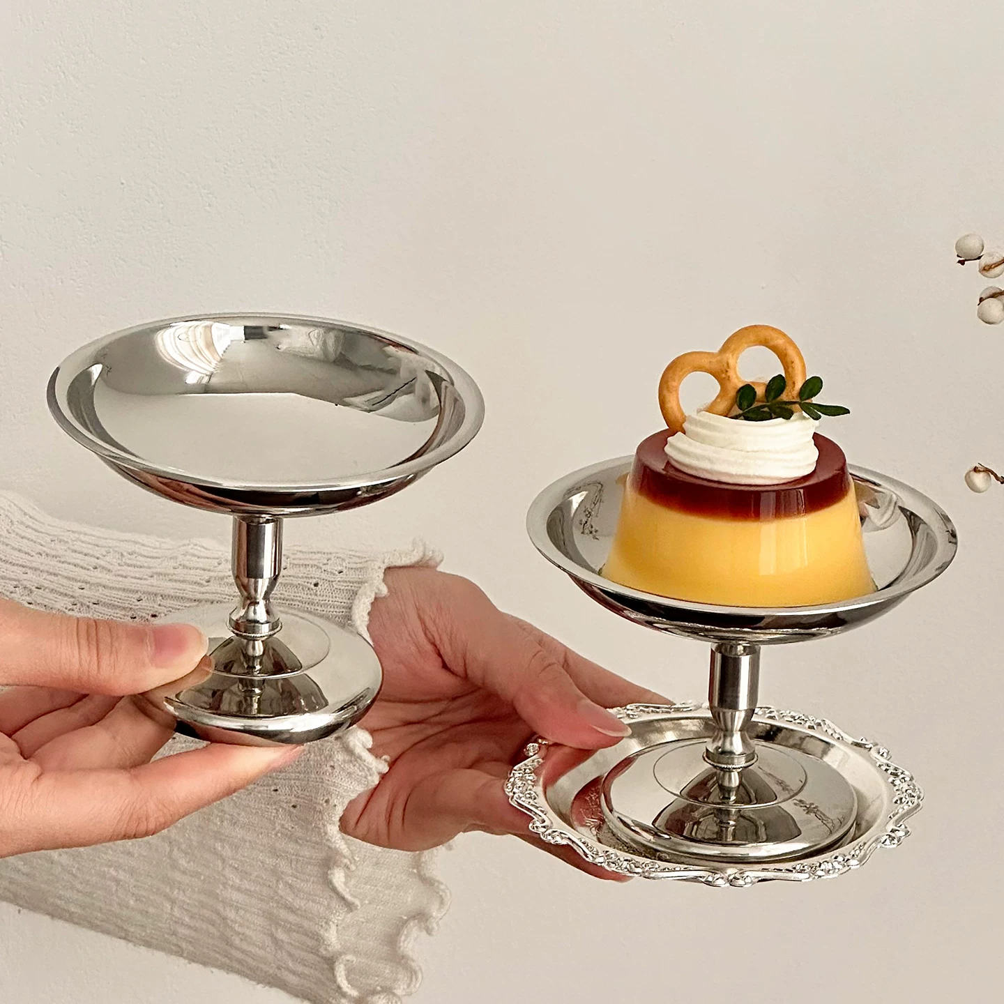 Bát tráng miệng cao kiểu cung điện bằng thép không gỉ 304, cốc bánh pudding cổ điển cao cấp, bát kem sữa trứng dùng cho trà chiều