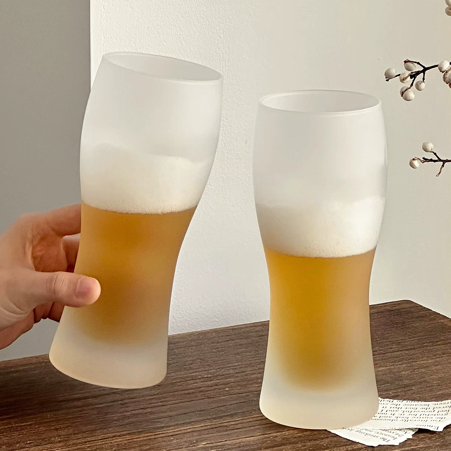 Cốc bia thủy tinh có kết cấu mờ, cốc bia lúa mạch thủ công, cốc nước trái cây gia dụng sáng tạo có sức chứa lớn, cốc đựng đồ uống lạnh