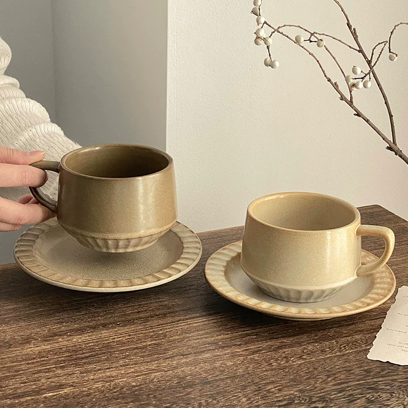 Bộ tách trà cà phê gốm sứ Nhật Bản cổ điển dùng trong nhà, tách cà phê nghệ thuật cappuccino latte sáng tạo, cốc, ly uống nước