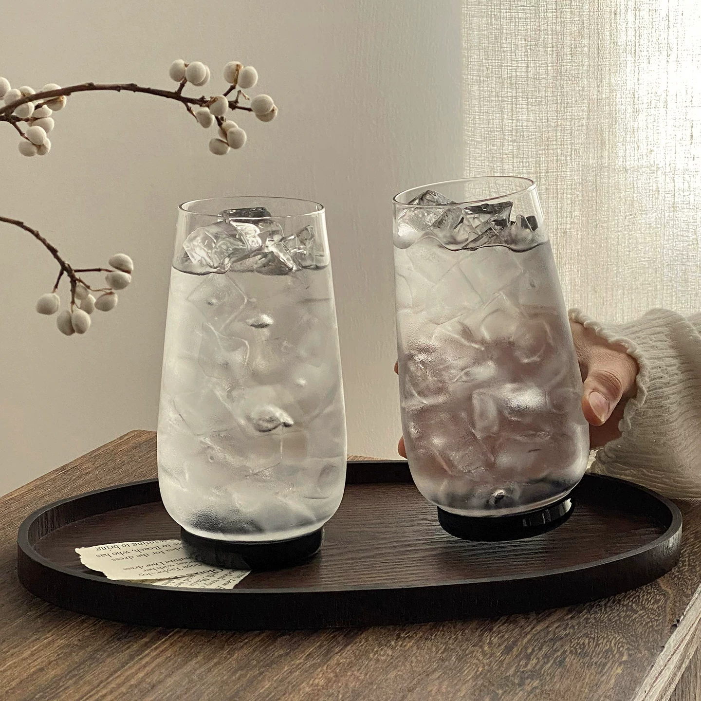 Ly nước ép ngắn màu đen cao cấp, ly thủy tinh trong suốt kiểu dáng thời trang dùng trong gia đình, ly trà trái cây, ly mojito.
