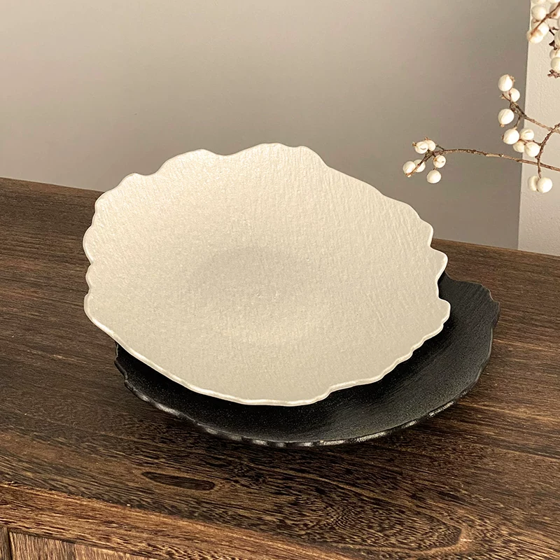 Đĩa gốm sứ cao cấp họa tiết ren, họa tiết đá, đĩa chuẩn bị đồ ăn gia đình, khay đựng trái cây, đĩa ăn steak, đĩa sâu nghệ thuật.