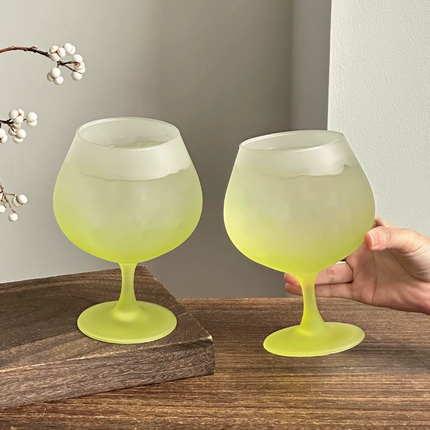 Ly thủy tinh mờ màu xanh lá cây cao cấp, kiểu dáng cổ điển, ly rượu dùng trong nhà, ly nước ép dễ thương