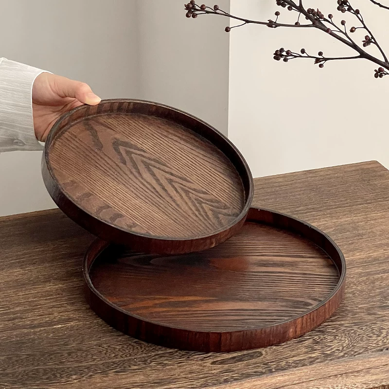 Khay gỗ tròn Nhật Bản retro khay trà gỗ gia dụng khay ăn uống để đựng cốc nước khay đựng bánh khay đựng đồ ăn nhẹ