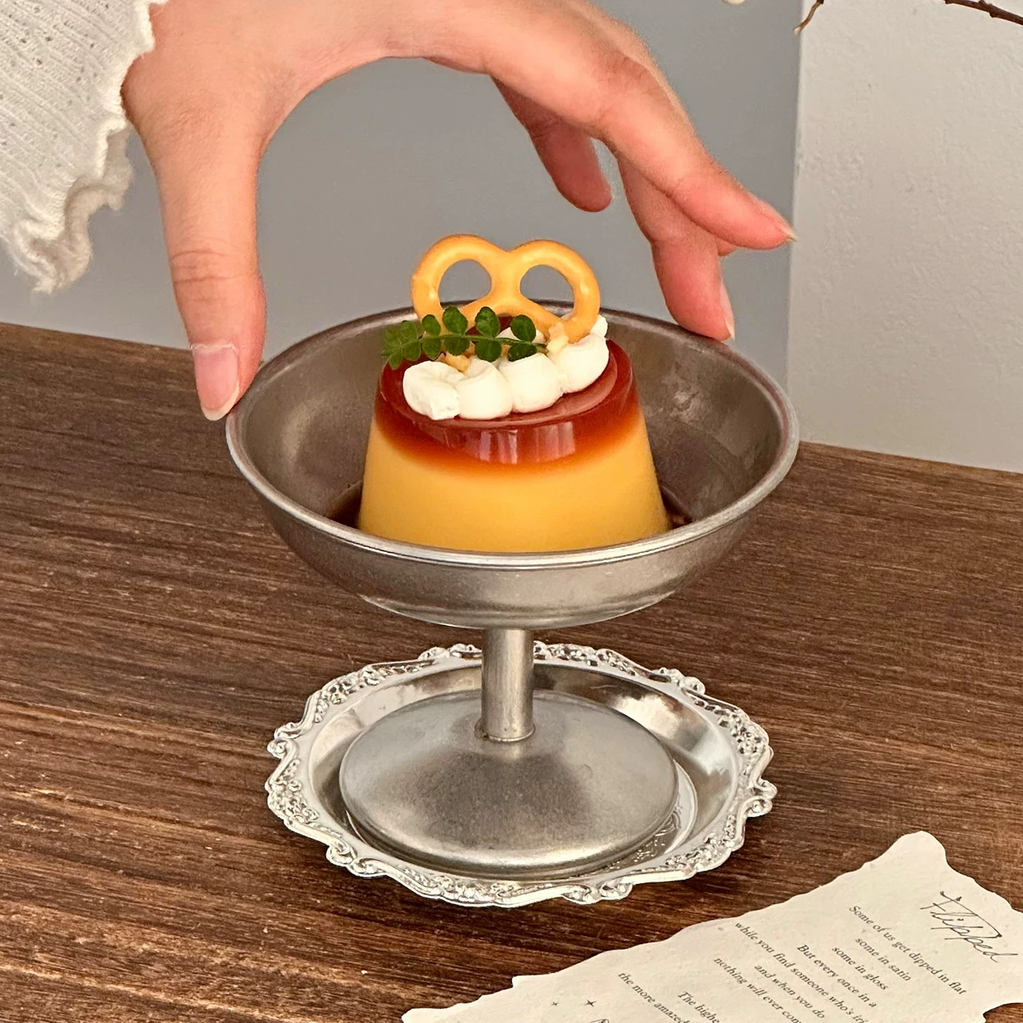 Ly tráng miệng cao bằng thép không gỉ 304 kiểu cổ điển, bát đựng pudding, sữa trứng, trái cây sang trọng, bát kem phổ biến