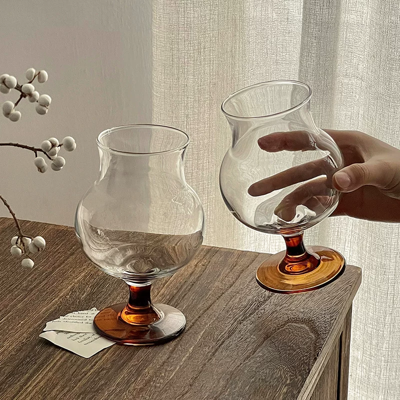 Ly thủy tinh cao màu hổ phách dùng trong nhà vào mùa hè, ly trà trái cây độc đáo, ly uống nước, ly nước ép, ly bia thủ công.