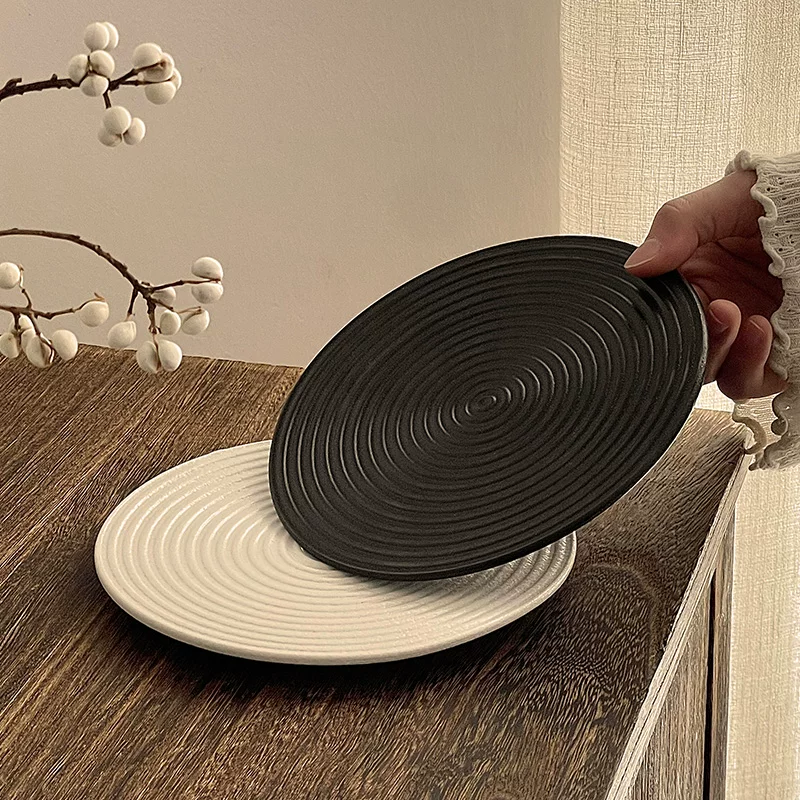 Đĩa tráng miệng gốm sứ trắng mờ, kiểu dáng đơn giản, cao cấp, dùng để bày sushi, bánh ngọt, bánh mì, hình tròn, phẳng.