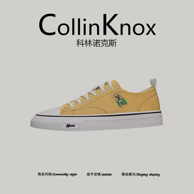 [Đa năng hàng ngày] CollinKnox 2026 Giày thể thao thời trang mới mùa xuân dành cho nam Giày vải thêu hình gấu