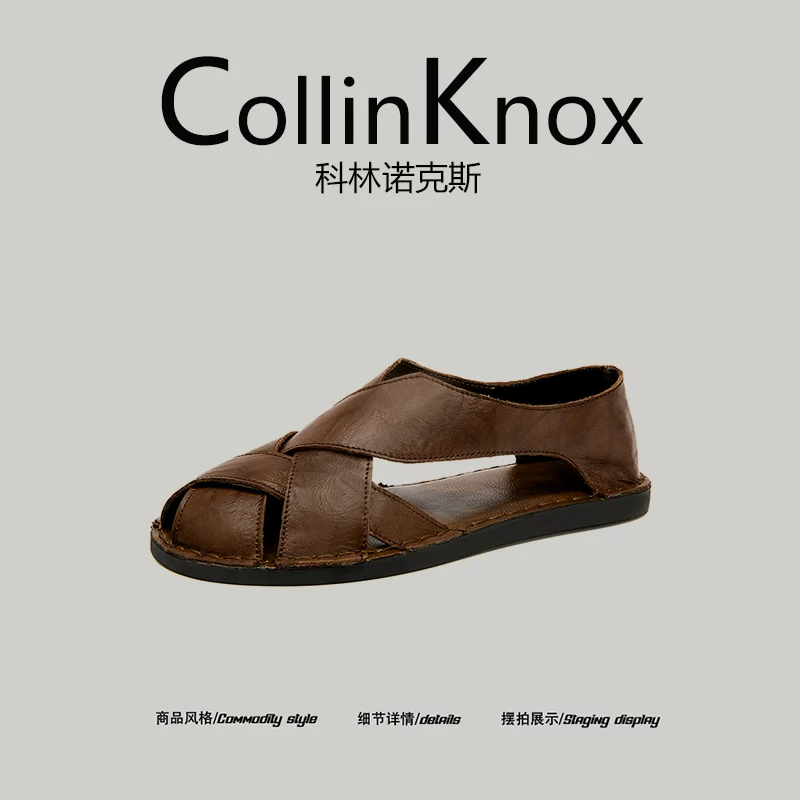 [Họa tiết da thật] Giày đi biển mùa hè mới CollinKnox 2026 dành cho nam, kiểu La Mã, dép bít mũi
