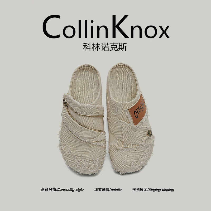 [Phong cách đường phố Mỹ] Giày Birkenstock mới mùa hè 2026 của CollinKnox dành cho nam và nữ, giày bít mũi denim đã qua xử lý.