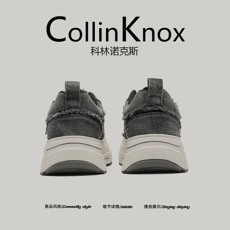[retro niche] Giày tăng chiều cao đế dày mới mùa xuân 2026 của CollinKnox dành cho nam và nữ, giày vải canvas cũ kỹ