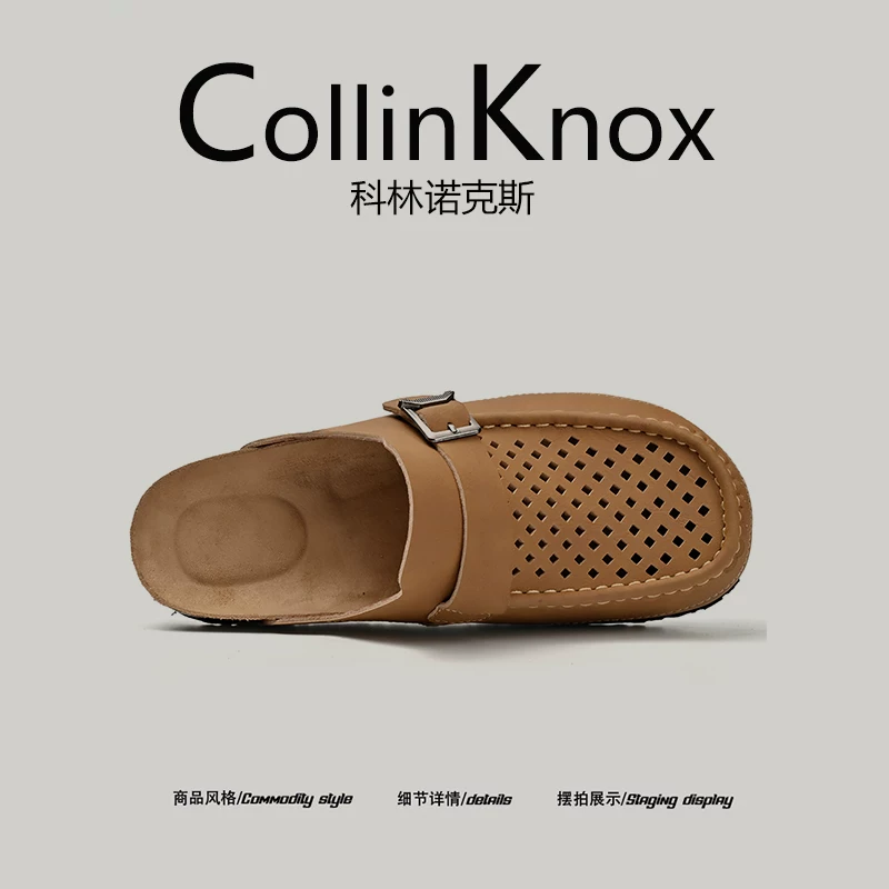 [Da thật được khuyên dùng] CollinKnox 2026 Mẫu mới mùa hè Dép nam cỡ lớn kiểu dáng hở mũi có thiết kế khoét lỗ.